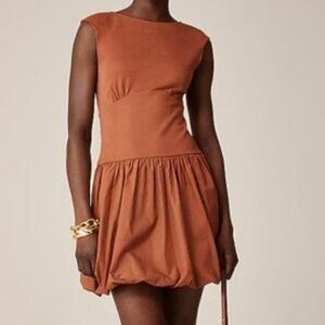 J. Crew bubble hem mixy dress brown peplum skirt dress XS BNWT